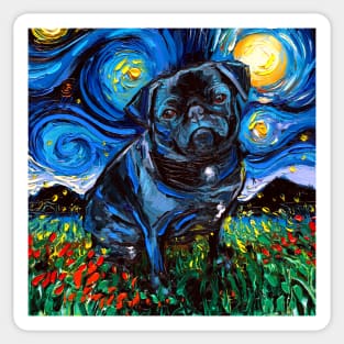 Black Pug Night Sticker